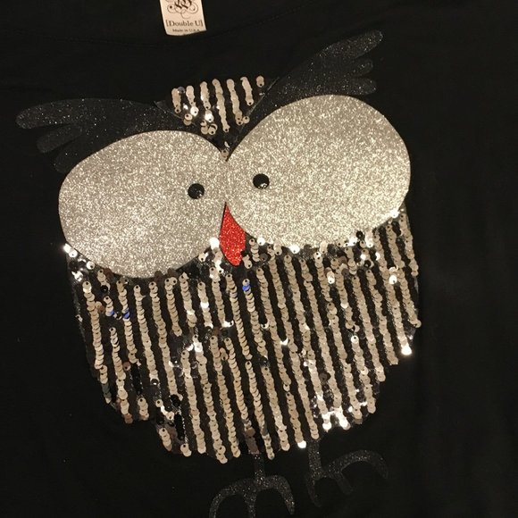 Slouchy Black Top - Sequined Owl - Picture 3 of 4